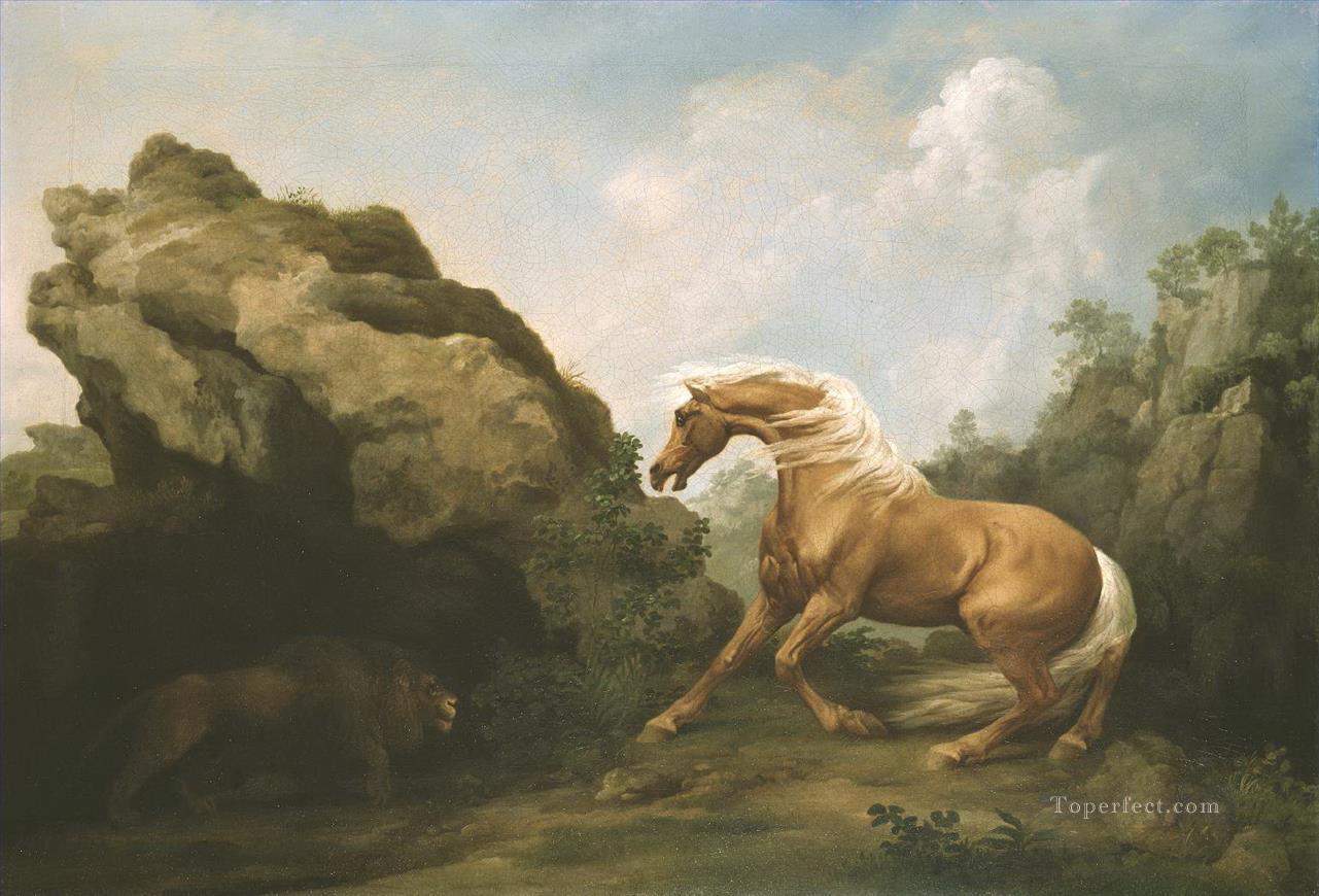 Pferd Erschrocken von einem Löwe Ölgemälde